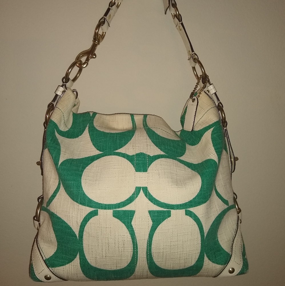 Coach Green and Cream Tote Bag
